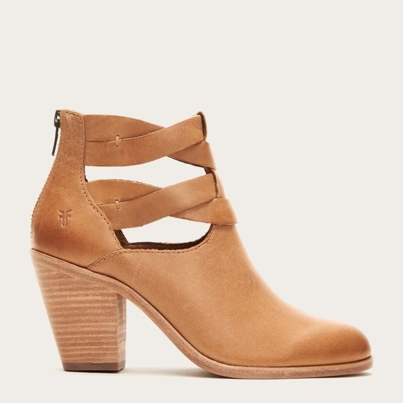 Frye Cameron Twist Tan Leather Heeled Ankle Boots